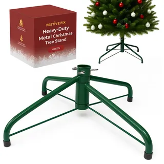 Festive Fix Grüner Weihnachtsbaumständer für echte Bäume - Robuster Weihnachtsbaumsockel aus Metall mit verstellbaren Schrauben & stabilem Stativdesign - Langlebiger Weihnachtsbaumhalter für echte