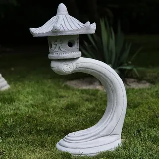 FABRIQ Eto-Doro Groß Japanische Lampe Rankei japanische Laterne, Steinfigur, Grau, frostbeständig, massiv L: 36cm W: 26,5cm H: 70cm Gewicht: 26kg für Außenbereich