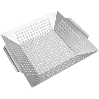 LANDMANN Grillkorb Grillwanne Gemüsekorb Grillbehälter Edelstahl 30x30x6cm