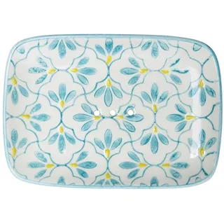 Tranquillo Keramik, Seifenschale - Floral weiß/blau/gelb