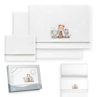 Interbaby - Bettwäsche-Set für Kinderbett, 50 x 80 cm, Baby - Winter-Bettwäsche aus Coralina-Stoff - Modell Giraffe Elefant - enthält Bettlaken + Bettlaken + Kissenbezug