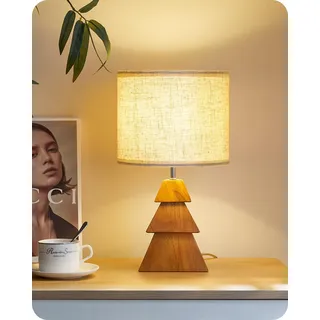 GOEBLESON Nachttischlampe aus Holz, Moderne Tischlampe Wohnzimmer, Beige Nachttischlampe mit Kabel, Fensterbank Lampe, E27 2700K LED-Birne, für Schlafzimmer, Nachttisch, Geschenk, Hotel ZLE08TLD05N1