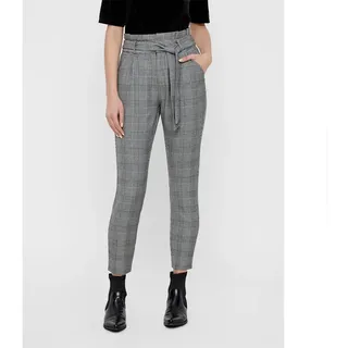 Vero Moda High Waist Paperbag Check Hosen - Grey / Checks White - M - 30