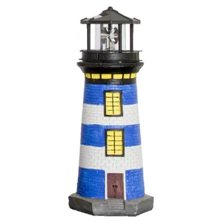 Gartendeko Leuchtturm mit Solar 37 cm, handbemalte Gartenfigur blau,weiß - Blau