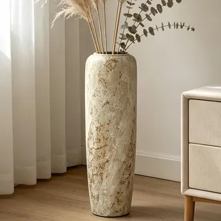 JIDOFUE Boho Bodenvase aus Keramik, 60 cm, Rustikale Vintage Vase für Wohnzimmer Dekoration, Pampasgras oder Trockenblumen, Perfekt für Regale und Tische