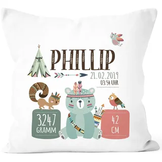 SpecialMe® personalisierbares Kissen zur Geburt Boho, Geburtskissen für Jungen & Mädchen, Namenskissen Geschenk Geburt Baby, Kissen-Bezug ohne Füllung Weiss Unisize