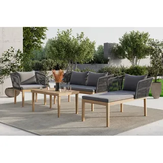 Ambia Garden Loungegarnitur , Grau, Akaziefarben , Holz, Metall, Kunststoff, Textil , Akazie , massiv , Füllung: Polyester,Polyester,Polyester , eckig , 160x74x84 cm , wetterfest , Gartenmöbel, Loungemöbel, Loungegarnituren
