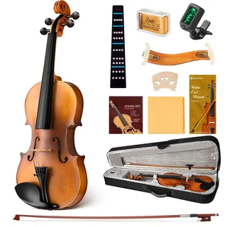 CAHAYA 4/4 Geige Set aus Massivholz – Handgefertigte Violine mit Zubehör für Anfänger, Schüler & Erwachsene, inkl. Koffer, Bogen, Schulterstütze, Stimmgerät