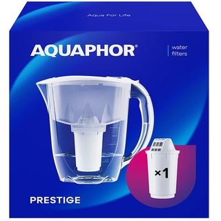 Aquaphor Wasserfilter Kanne Prestige Weiß inkl. 1 A5 Filter I Karaffe für 2,8l I Passt in die Kühlschranktür I Reduziert Kalk & Chlor I Tischwasserfilter I Praktische Filterkanne