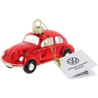 BRISA VW Collection - Käfer Weihnachtsschmuck Dekoration | Volkswagen Weihnachtsbaum Ornament Christbaum Kugel, Glänzend Handbemalt Miniatur Geschenkbox, Glas, Rot