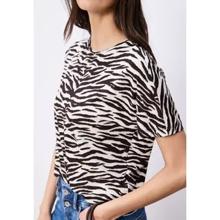 T-Shirt STREET ONE, Damen, Gr. 36, espresso braun, Jersey, Obermaterial: 95% Viskose, 5% Elasthan, regular fit normal, Rundhals, Shirts T-Shirt, mit Zebra Print