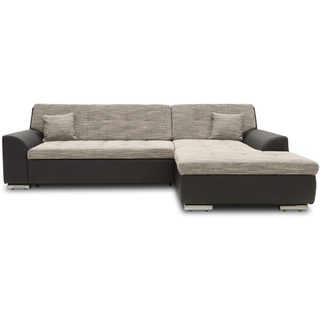 DOMO. collection Ecksofa Treviso, Schlafsofa in L-Form aus Kunstleder und Webstoff, Sofa, Couch mit Schlaffunktion, Eckcouch, Polsterecke, 267 x 178 x 83 cm (BxTxH), grau/schwarz