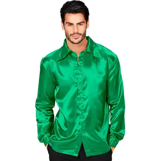w widmann milano party fashion - 70s Disco Hemd aus Satin für Herren, glänzendes 70er Jahre Outfit, Herrenhemd für Karneval, Retro Party