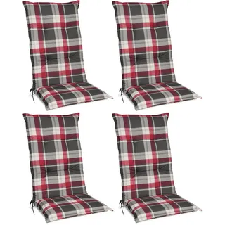 Beautissu Hochlehner Auflage 100 x 50 x 6 cm rot kariert 4-tlg.