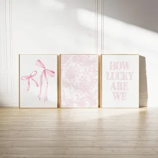 champracer 3-teiliges Poster Set Blau Schleife Aesthetic Bilder Deko Poster Kunstposter für Schlafzimmer Büro Wanddeko, Ohne Rahmen (40 * 50cm,Rosa)