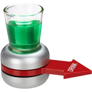 Relaxdays Trinkspiel Spin The Shot, Flaschendrehen, roter Pfeil, 2 cl Shotglas, lustiges Partyspiel, Shot Spinner, grau