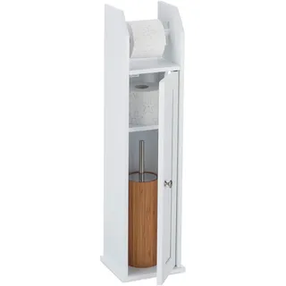Relaxdays Toilettenrollenhalter weiß stehend, mit Schrank , Holzwerkstoff , 20x78.5x18 cm, , Badezimmer, WC Ausstattung, Toilettenpapierhalter