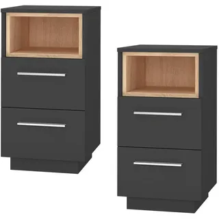 Vicco Nachttisch Beatrice Anthrazit 2er Set , Holzwerkstoff , 3 Fächer , Rechteckig,Rechteckig , 36x68x36 cm , Schlafzimmer, Nachtkästchen