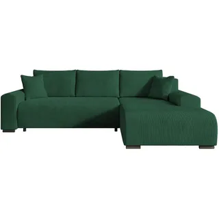 Ecksofa Nelly mit Bettkasten und Schlaffunktion, Cordstoff in L-Form , Grün , Textil , 270x185 cm , Wohnzimmer, Sofas & Couches, Wohnlandschaften, Ecksofas