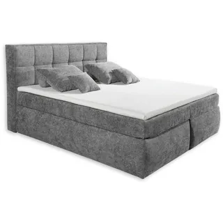 Stella Trading Michigan 6 Boxspringbett 180x220, Stahlgrau - Bequemes Doppelbett mit 7-Zonen Federkern Wendematratze & Kaltschaum Topper - 190 x 128 x 245 cm (B/H/T)