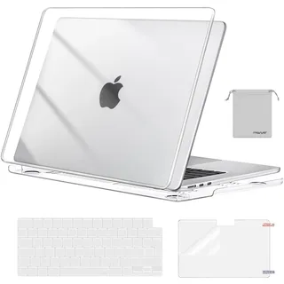 MOSISO Kompatibel mit MacBook Air 15 Zoll Hülle M4 M3 M2 2023 2024 2025 A3241 A3114 A2941, Hartschale Hülle für Mac Book Air 15 Zoll & Tastaturabdeckung & Displayschutz & Beutel, Kristallklar
