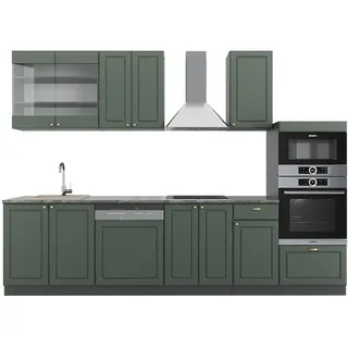 Vicco Küchenzeile Fame-Line 300 cm Grün-Gold Landhaus/Anthrazit