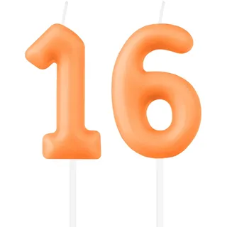 Geburtstagskerzen für Macaron-Zahlen, orangefarbene Kerzen zum 16. Geburtstag, Macaron-Orange, Zahl 16, Kerze für Kuchen, Macaron-Kuchenkerzen, Kuchendekoration für Mädchen und Jungen, 16. Geburtstag,