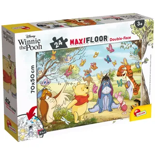 Lisciani - DISNEY Winnie Puuh Maxifloor Lernspiel - Puzzle ab 3 Jahren - Double Face 2 in 1 mit Malrückseite - 24 große Teile - Riesenformat 70 x 50 cm - Kreatives Geduldsspiel für kleine Fans