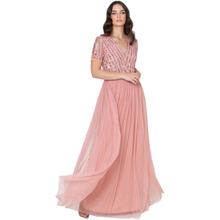 Maya Deluxe Damen Maya Deluxe Maxi Dress for Women Ladies Braidesmaid V-neck Plus Size Ball Gown Short Sleeves Long Elegant Empire Waist Brautjungfernkleid, Blossom, 28