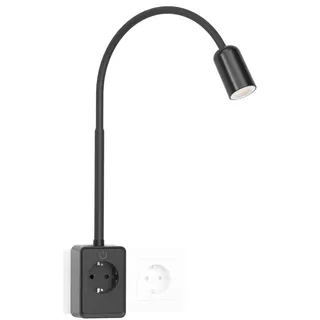 ENUOTEK LED Leselampe Schwarz Steckdosenleuchte, 3W Dimmbarer Wandleselamp mit schalter und Steckdose, mit USB und Type-C, Regelbare Farbtemperatur 4000K 3000K 5000K Wand Leselamp für steckdose ﻿
