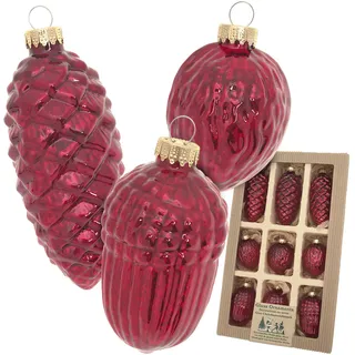 Christbaumschmuck KREBS GLAS LAUSCHA "Antikes Glas Nüsse & Zapfen", rot, B:20cm H:5cm T:33cm, Glas, Weihnachtsbaumschmuck, Christbaumschmuck, Christbaumschmuck aus Glas, mundgeblasen, handgefertigt, Zapfen