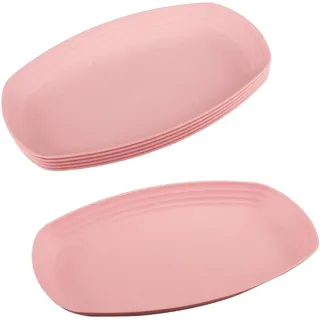 Velicber 6 Stück Teller Set Bruchfest Plastikteller Camping Teller Mehrweg Speiseteller Tiefe Tellers, Spülmaschinenfest & Mikrowellengeeignet, für RV Party, Snacks, Kuchen, Salat, Obst, Fisch, Rosa