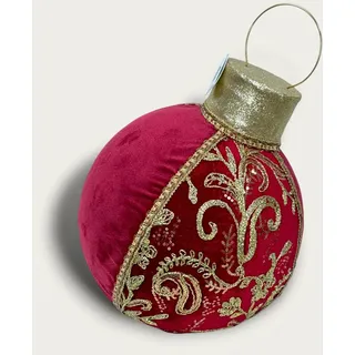XL Goodwill Weihnachtsdekoration Kugel Rot Gold Samt 45cm x 28cm