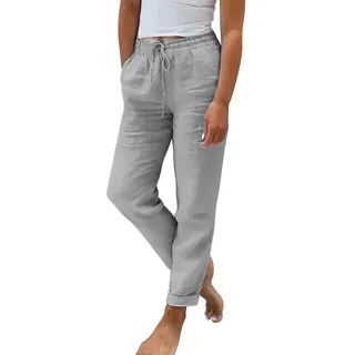 Leinenhose Damen Leichte Sommerhose Baumwolle Leinen Hose Haremshose Leicht Jogginghose Einfarbig Elegante Wanderhose Musselin Hosen Stoffhose Freizeithose mit Taschen strandhose mit Gummizug