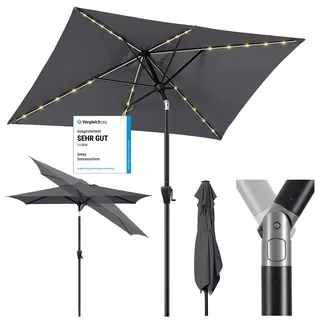 Sekey Aluminum Solar-Sonnenschirm mit LED-Beleuchtung 200 × 300 cm, UV50+ Rechteckiger Balkon-Garten-Schirm, Solarlampe & Kurbelsystem