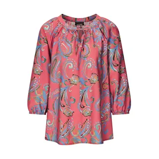 Schlupfbluse GOLDNER "Viskosebluse mit Paisley-Muster", Damen, Gr. 46, bunt (koralle, gemustert), Obermaterial: 90% Viskose CV. 10% Polyamid PA., figurumspielend, Blusen Schlupfbluse, Bändchen am Ausschnitt