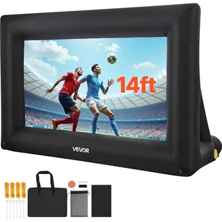 VEVOR aufblasbare Filmleinwand Projektion Beamer Leinwand aus 600D, Projektionsleinwand mit tragbarer Aufbewahrungstasche, 16:9, Filmprojektion für Heimkino Mottoparty Poolspaß (378 x 160 x 317 cm)
