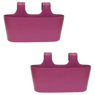 Engelland 2 x Blumenkasten zum Auf-Hängen, Farbe: Lila, Blumentopf, oval, Balkon, Übertopf, Pflanzkasten, mit Wasserspeicher/Wasserauffangschale