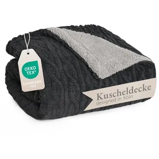 Blumtal Kuscheldecke 130/150 cm, Grau - Dunkelgrau - Textil - Rechteckig , 130x150 cm , Oeko-Tex® Standard 100 , Heimtextilien, Wohntextilien, Decken, Kuscheldecken