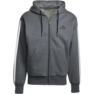 adidas Men's Essential Three Stripes Fleece Zipper Hoodie, Dark Grey Heather/Black, L