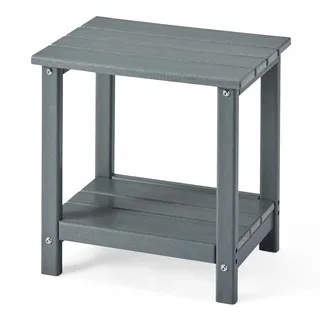 Amazon Basics Outdoor-Beistelltisch aus HDPE, Wetterfester Gartentisch mit Unterer Ablage, 60% Recyceltes Material, 42 cm x 32 cm x 42 cm, Holzoptik Grau