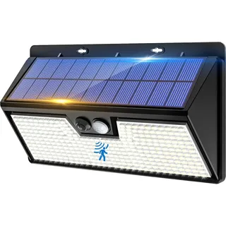 vighep 318 LED Solarlampe Außen mit Bewegungsmelder, große Solar-Wandleuchte Kaltweiß, IP65 wasserdichte Außenlampe mit 3 Modi, Solarleuchte für Garten, Garage, Haustür, Treppe, 1 Stück