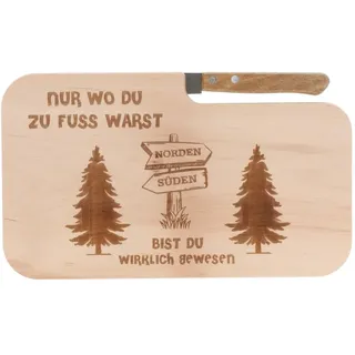 Spruchreif | Brotzeitbrett mit Messer "Nur wo du zu Fuß warst... " – Graviertes Holzbrett mit Wander-Motiv | Persönliches Geschenk für Wanderer & Naturfreunde