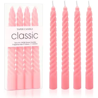 MAJOYLIFE 4 Stück Stabkerzen Gedreht, Premium Spiralkerzen, Dinner Kerzen, Lange Brenndauer von 5 Stunden, Ideal zum Dekorieren von Esstischen und für Partys, Rosa