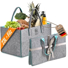 achilles Filzkorb - stylische Filz-Tasche - praktische Einkaufs-Tasche aus Filz - Transport-Box mit Faltfunktion - (Grau/Türkis)