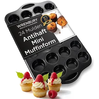 Wrenbury Mini Muffins Backform 24er – Muffinblech Antihaft Karbonstahl, Muffinform für Kleine Cupcakes, Spülmaschinenfest, PFOA-Frei