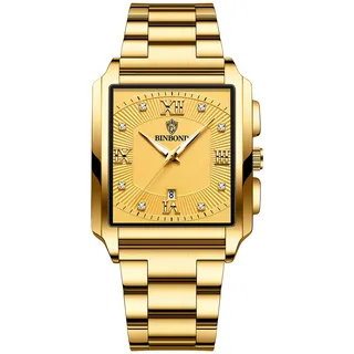 OIDEA Uhren Herren Quadratisch Armbanduhr: Gold Herrenuhr Analog Quarz Uhr Kalender Strass mit Beleuchtenden Zeiger Geschäfts Beiläufige Wasserdicht 30m Metallarmband Geschenk für Männer
