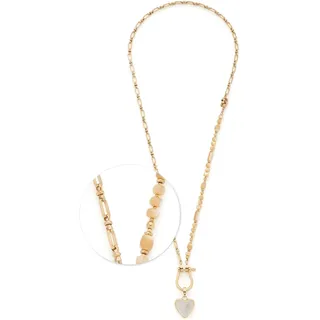 JEWELS BY LEONARDO Schmuckset Clip & Mix Kareen, 3 teiliges Set besteht aus Halskette 50 cm, Armband 19 cm und Herz-Anhänger aus weißer Jade, Kette aus goldfarbenem Edelstahl, Muschelperlen, 024441