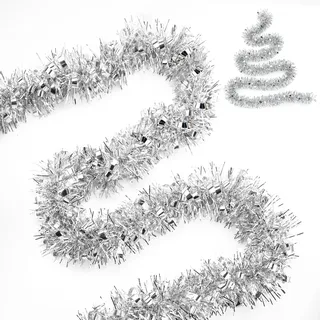 G2PLUS 10M Weihnachtsbaum Girlande Glitzer: 9cm Weihnachtsgirlande Lametta: Silber Weihnachten Deko Girlande für Weihnachten, Weihnachtsbaum Dekorieren