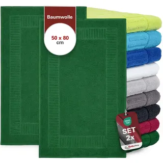 BaSaTex Badvorleger Duschvorleger, 2er Pack, 50x80cm, Dunkelgrün | 100% Baumwolle, Öko-Tex Made in Green zertifiziert, Badvorleger für Dusche & Badewanne, 800g